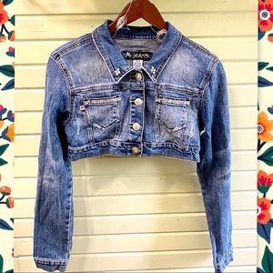 5/25 Cropped Denim Jacket with Rhinestone Details
